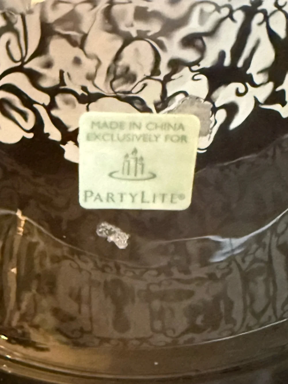 PartyLite Clear Glass Vase with Etched Floral Motif